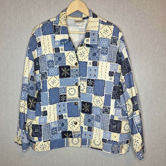 💙 Vintage Y2K G.W. Quilted Patchwork Shacket Size XL Warm Cozy Cottage Prairie - Picture 3 of 8